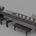 Elegant Modern Tea Table And Chairs Design With Long Wooden Bench And White Candle Holders