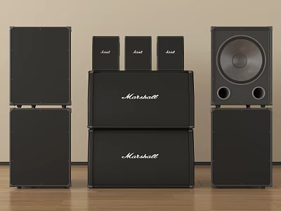 Marshall Black Speaker System With Multiple High Quality Audio Cabinets Setup 3d model