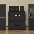 Marshall Black Speaker System With Multiple High Quality Audio Cabinets Setup