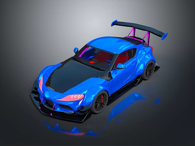 Sleek Blue Sports Car With Large Rear Spoiler Black Accents And Red Details 3d model