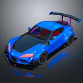Sleek Blue Sports Car With Large Rear Spoiler Black Accents And Red Details
