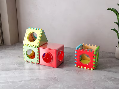 Colorful Children's Building Blocks With Various Shapes Windows and Safe Design 3d model