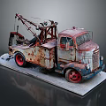 Rusty Vintage Functional Rescue Truck With Crane And Red Wheels