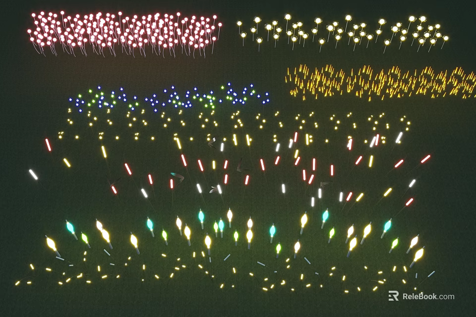 Colorful Decorative Lights With Red White Blue Yellow Green String Designs 3d model