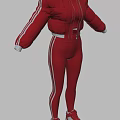 Red Tracksuit Set Featuring Jacket Pants White Stripes Zipper And Shoes
