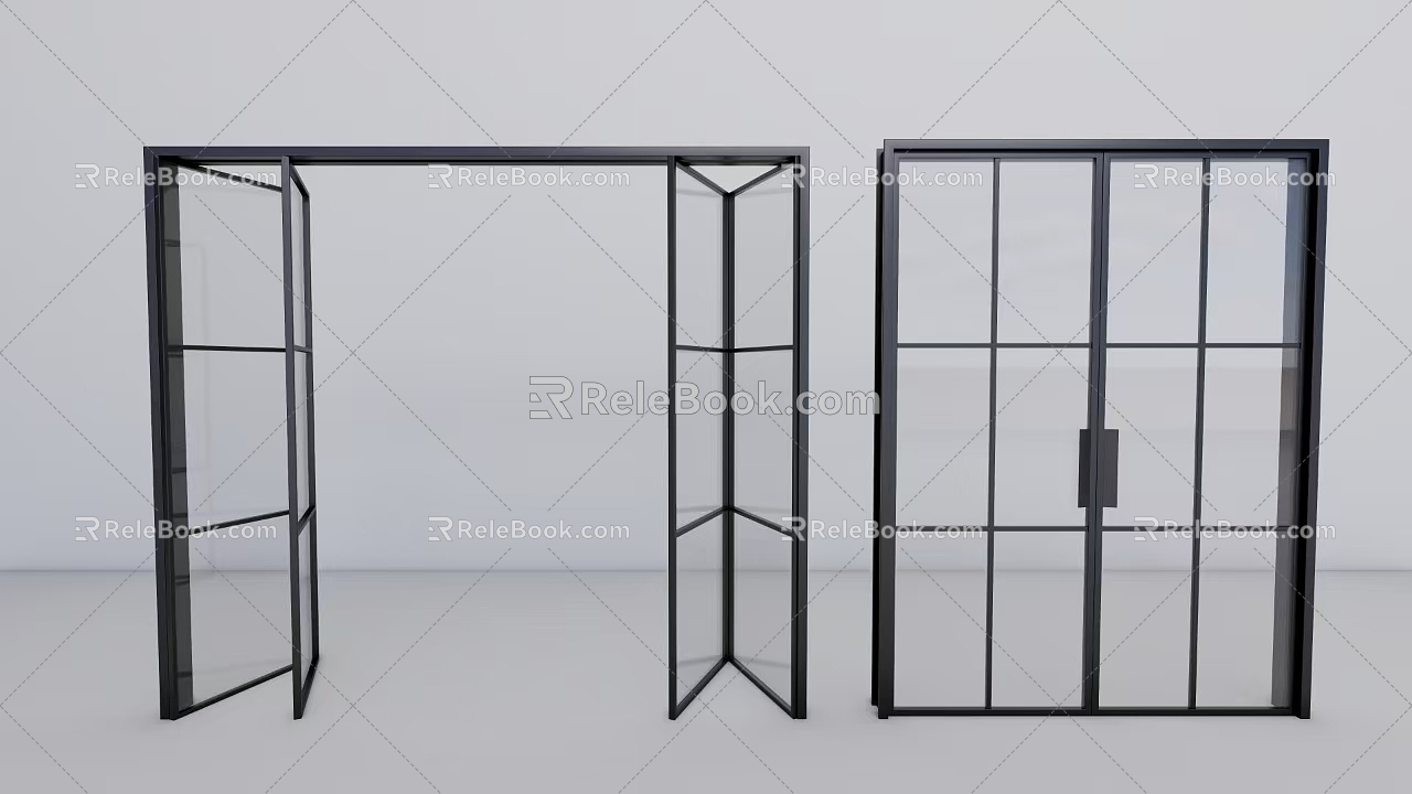 Modern glass sliding door folding door 3d model