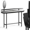Minimalist Modern Dressing Table with Black Frame White Marble Top Round Mirror and Shelf