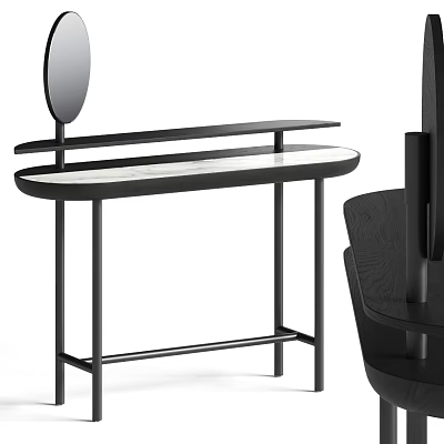 Minimalist Modern Dressing Table with Black Frame White Marble Top Round Mirror and Shelf 3d model