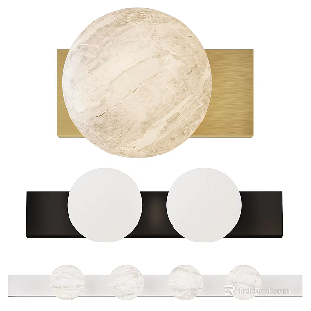 Modern Minimalist Wall Lights With Spherical Marble Texture And Double Round Black Frame Design 3d model
