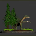 Green Dinosaur Figure With Pine Trees Grass And Dirt Base Scene Model 3d model