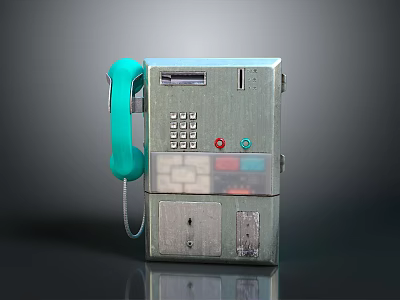 Vintage Public Telephone With Green Handset And Metal Body Design 3d model
