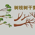Modern 2D Branch Tree Trunk Flower Branch Silhouette 3d model