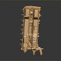 Golden Metal Train Model With Detailed Components On Reflective Surface