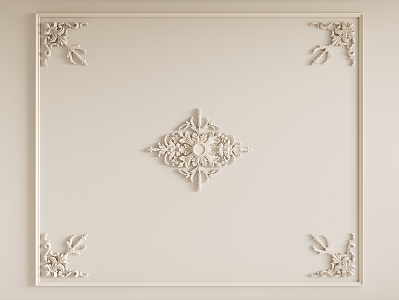 French Gypsum Carved Ceiling Light Plate Corner Angle Flower Gypsum Components 3d model