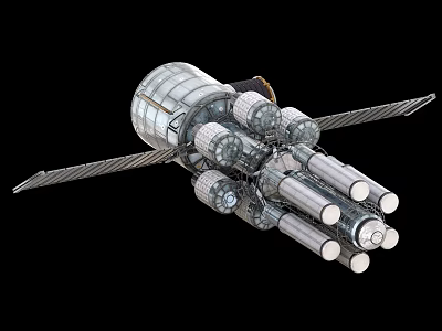 Advanced Spacecraft Structure With Cylindrical Modules Solar Panels And Mechanical Components 3d model