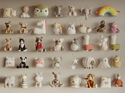 Cute Colorful Plush Toys Collection With Animal Shapes For Kids Room Decor 3d model