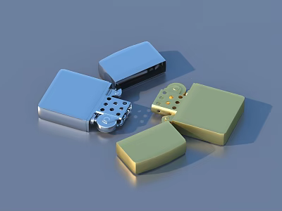 Three Blue And Green Lighters With Open Closed States Metallic Plastic Textures 3d model
