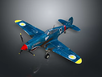Blue Airplane Model With Red Nose Yellow Wing Tips And White Circles On Wings 3d model