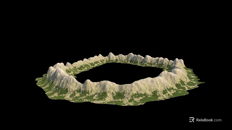 Stunning Natural Circular Mountain Crater Scenery With Rolling Rocky Peaks And Lush Surrounding Green Vegetation 3d model 