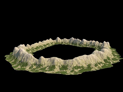 Stunning Natural Circular Mountain Crater Scenery With Rolling Rocky Peaks And Lush Surrounding Green Vegetation 3d model