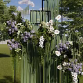 Scenic Outdoor Photo Spot With Green Pillar Structure Purple White Flowers Green Plants And Trees