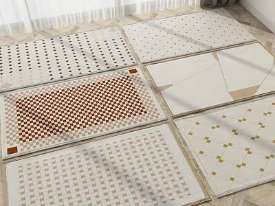 Square Rugs With Checkered Geometric Patterns In Brown Beige And Gold Designs 3d model