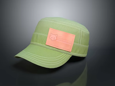 Stylish Green Casual Cap With Orange Patch And Fox Logo Design 3d model