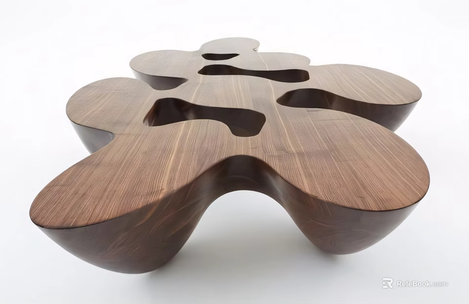Wooden Bar Counter With Unique Curved Design And Natural Wood Tone Surface 3d model 