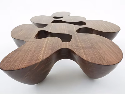 Wooden Bar Counter With Unique Curved Design And Natural Wood Tone Surface 3d model