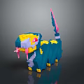 Pixel Style Game Character With Blue Yellow Pink Reptilian Cat Body Open Mouth Sharp Teeth
