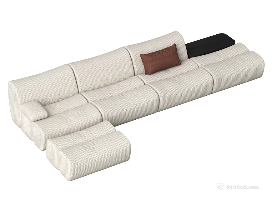 Modern Light Beige Modular Sectional Sofa With Dark Brown And Black Cushions 3d model