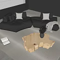Double Leather Sofa Lazy Leather Sofa Leather Sofa Combination Irregular Solid Wood Coffee Table Pillow Vase bouquet Carpet 3d model