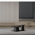 Modern Coffee Table With Black Top Metal Base And Wooden Wall In Minimalist Interior
