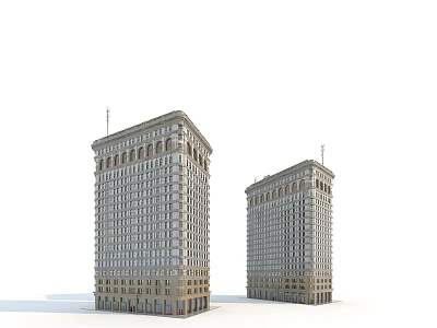 Twin Classical Style Office Buildings With Large Windows And Stone Base 3d model
