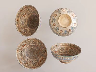 Four Decorative Bowls Dish Set With Intricate Traditional Ceramic Patterns 3d model
