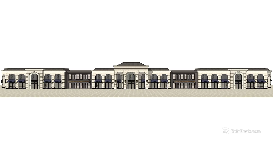 Classical Commercial Complex Design With Grand Facade And Retail Storefronts 3d model