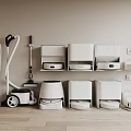 Modern Household Cleaning Appliances Vacuum Cleaners Robotic Vacuums Displayed In Organized Home