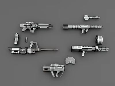Assorted Modern Weapons Display With Different Gun Types And Mechanical Parts 3d model