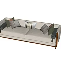 Modern Beige Sectional Sofa With Green And Grey Throw Pillows And Wooden Legs