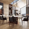 Modern Dining Living Room Interior With Round Pendant Lights White Table And Black Chairs