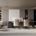 Modern Open Office Interior With Minimalist Desk Sofa Bookshelves And Plants