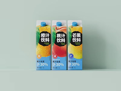 Refreshing Assorted Juice Drinks with Orange Peach Mango Flavors 30% Content and 1L Volume 3d model