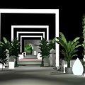 Elegant Event Passage With White Square Frames Green Plants And Decorative Teardrop Shapes