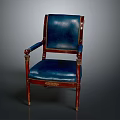 Elegant Classic Armchair With Blue Leather Upholstery Wooden Frame And Gold Accents