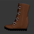 Stylish Orange Leather Boots With Laced Design Metal Buckles And Non Slip Sole