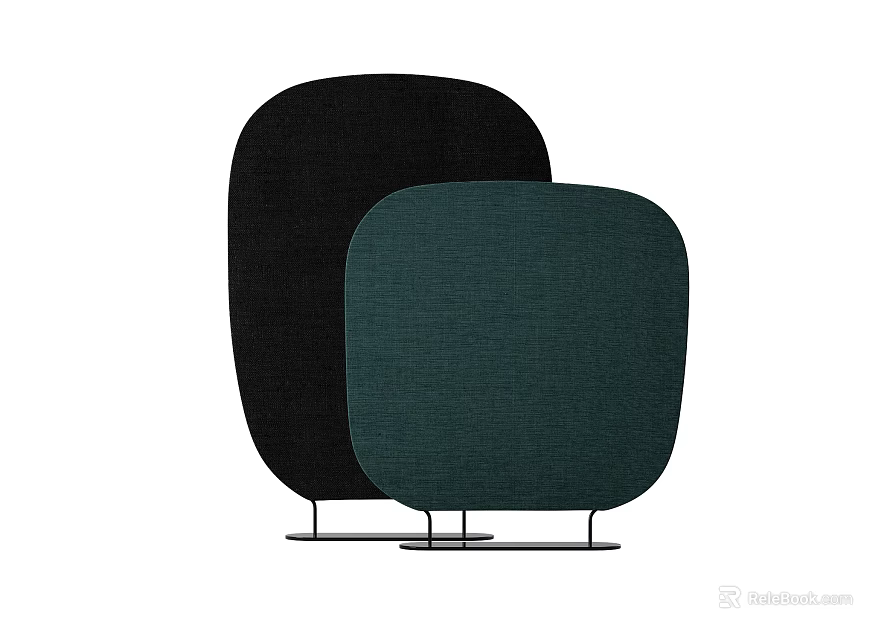 Modern Fabric Room Dividers In Black And Dark Green With Metal Stands 3d model 