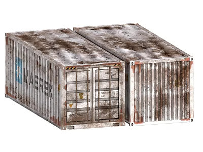 Rusty Used Industrial Containers With MAERSK Logo And Corrugated Metal Sides 3d model