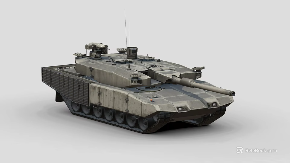 Modern Gray Armored Main Battle Tank With Turret Cannon And Tracks 3d model 