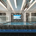 Modern SPA Sauna Interior With Marble Pool Blue Lighting And TV Screen 3d model