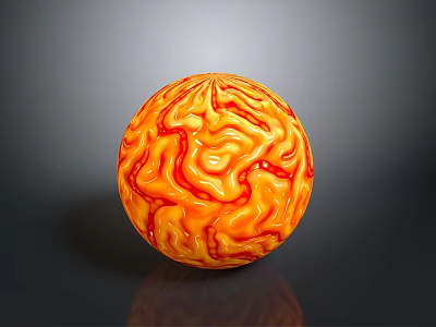Abstract Orange Red Swirled Textured Sphere On Gray Background With Glossy Reflection 3d model